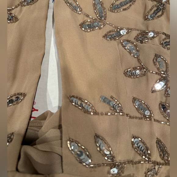 ASOS floor length gown embroidered beaded tan keyhole halter high neck b… - Picture 9 of 9